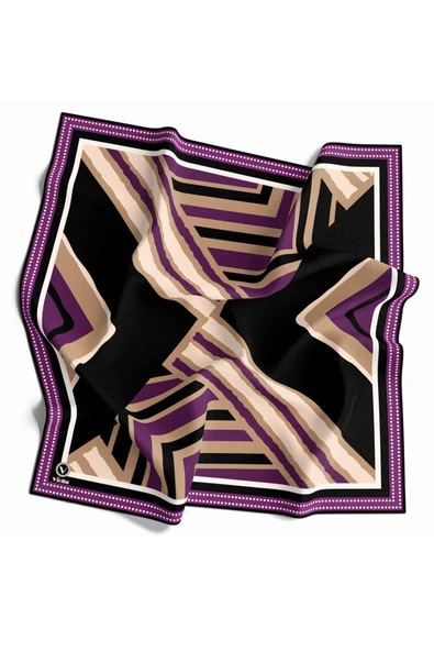 Soft Geometrik Desenli Mor Renkli 90x90 Eşarp (İpek İçermez) Kenar Dikiş Şekli El Dikişli ürün görseli 1