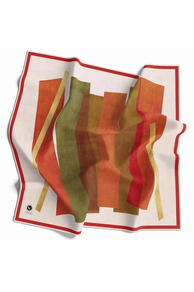 Twill Geometrik Desenli Taba Renkli 90x90 Eşarp (İpek İçermez) Kenar Dikiş Şekli El Dikişli ürün görseli 1
