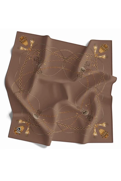 Kristal Geometrik Desenli Vizon Renkli 90x90 Eşarp (İpek İçermez) Kenar Dikiş Şekli El Dikişli ürün görseli 1