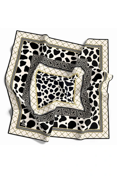 Twill Taş Desenli Siyah Renkli 90x90 Eşarp (İpek İçermez) Kenar Dikiş Şekli El Dikişli ürün görseli 1