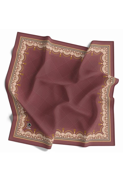 Twill Yumuşak Dokulu Kenar Motifi Şal Desenli Gül Kurusu Renkli 90x90 Eşarp (İpek İçermez) Dikim Şekli : El Dikişi ürün görseli 1