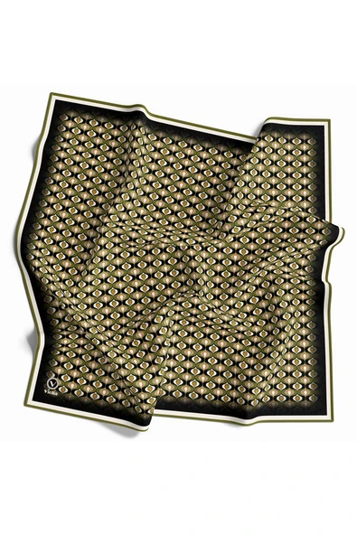 Twill Çıtır Desenli Haki Renkli 90x90 Eşarp (İpek İçermez) Kenar Dikiş Şekli El Dikişli ürün görseli 1