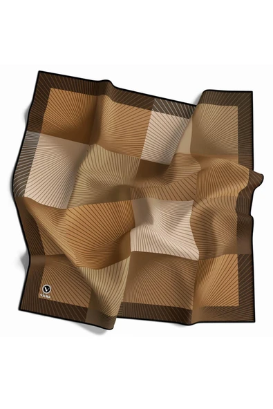 Soft Twill Geometrik Desenli Kahverengi Renkli 90x90 Eşarp (İpek İçermez) Kenar Dikiş Şekli El Dikişli ürün görseli 1