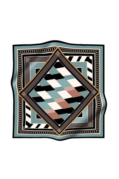 Soft Geometrik Desenli Mint Yeşili Renkli 90x90 Eşarp (İpek İçermez) Kenar Dikiş Şekli El Dikişli ürün görseli 1
