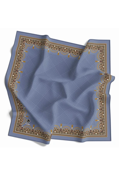 Twill Yumuşak Dokulu Kenar Motifi Şal Desenli Bebe Mavisi Renkli 90x90 Eşarp (İpek İçermez) Dikim Şekli : El Dikişi ürün görseli 1