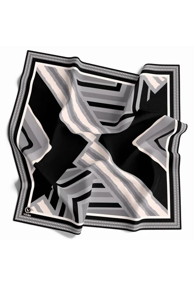 Soft Geometrik Desenli Gri Renkli 90x90 Eşarp (İpek İçermez) Kenar Dikiş Şekli El Dikişli ürün görseli 1