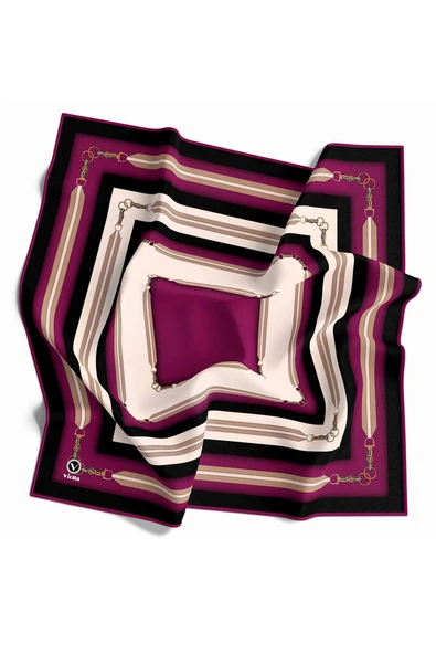 Twill Kemer Desenli Mürdüm Renkli 90x90 Eşarp (İpek İçermez) Dikim Şekli : El Dikişi ürün görseli 1