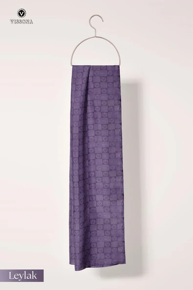 Vissona %57 İPEK %43 PAMUK Monogram Desenli Leylak Renkli Şal -  70x190 Dikiş Tipi İtalyan Dikişli ürün görseli 1