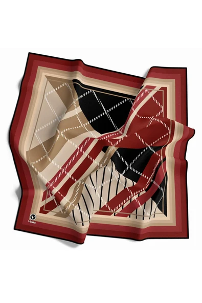 Soft Bordürlü Ekose Desenli Bordo Renkli 90x90 Eşarp (İpek İçermez) Kenar Dikiş Şekli El Dikişli ürün görseli 1