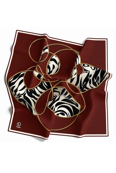 Soft Çember ve Zebra Desenli Bordo Renkli 90x90 Eşarp (İpek İçermez) Kenar Dikiş Şekli El Dikişli ürün görseli 1