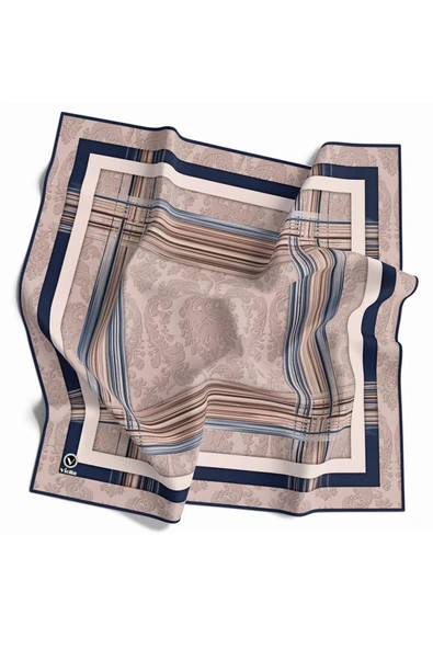 Soft Çerçeveli ve Batik Desenli Lacivert Renkli 90x90 Eşarp (İpek İçermez) Kenar Dikiş Şekli El Dikişli ürün görseli 1