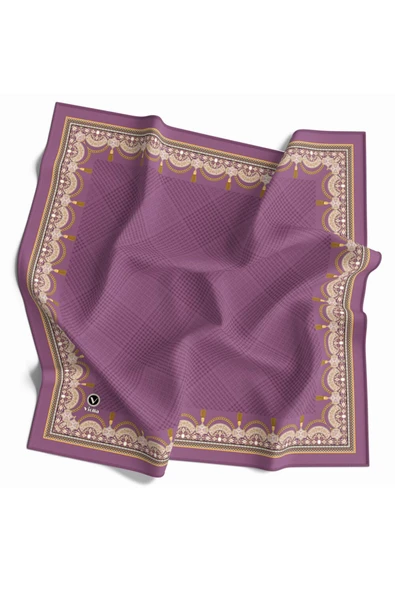 Twill Yumuşak Dokulu Kenar Motifi Şal Desenli Lila Renkli 90x90 Eşarp (İpek İçermez) Dikim Şekli : El Dikişi ürün görseli 1