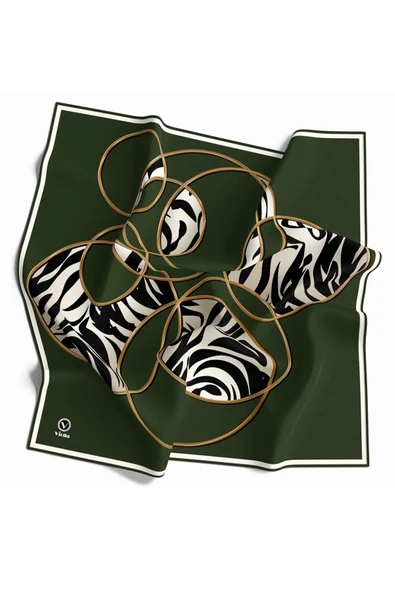 Soft Çember ve Zebra Desenli Zümrüt Yeşili Renkli 90x90 Eşarp (İpek İçermez) Kenar Dikiş Şekli El Dikişli ürün görseli 1