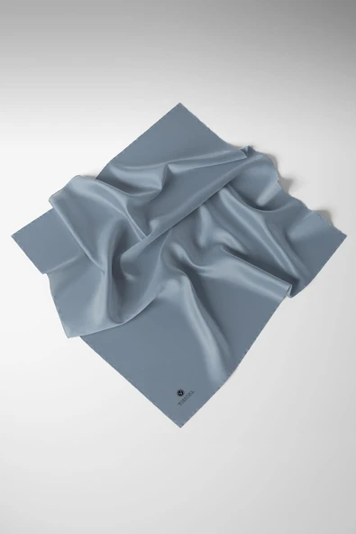Viskon Twill İpek Az Hatalı Gri Mavi Renkli 90x90 Düz Eşarp Dikim Şekli : El Dikişi ürün görseli 1