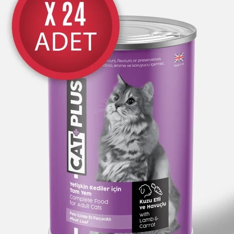CatPlus Pate Kuzu Etli ve Havuçlu Yetişkin Kedi Konserve Yaş Mama 395 Gr x 24 Adet ürün görseli 1