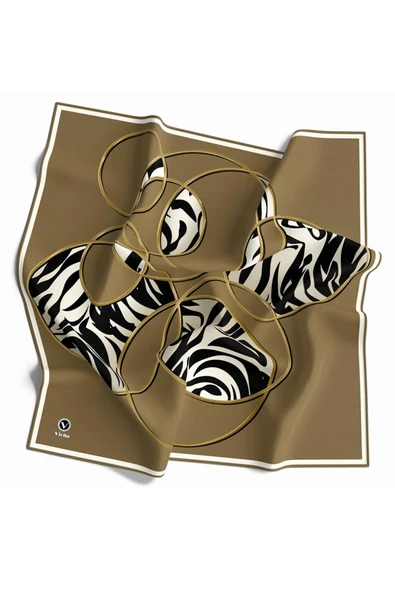 Soft Çember ve Zebra Desenli Vizon Renkli 90x90 Eşarp (İpek İçermez) Kenar Dikiş Şekli El Dikişli ürün görseli 1