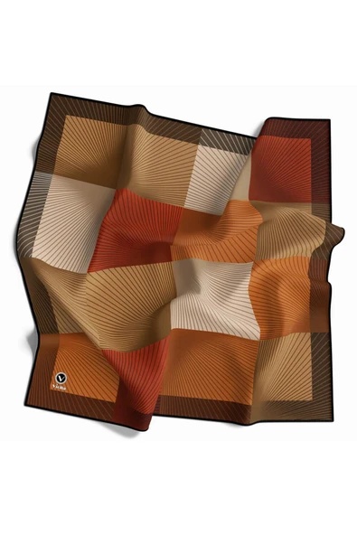 Soft Twill Geometrik Desenli Taba Renkli 90x90 Eşarp (İpek İçermez) Kenar Dikiş Şekli El Dikişli ürün görseli 1