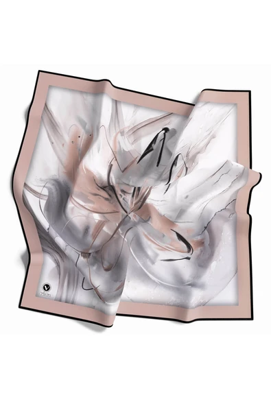 Twill Çiçek Tablo Desenli Bej Renkli 90x90 Eşarp (İpek İçermez) Kenar Dikiş Şekli El Dikişli ürün görseli 1