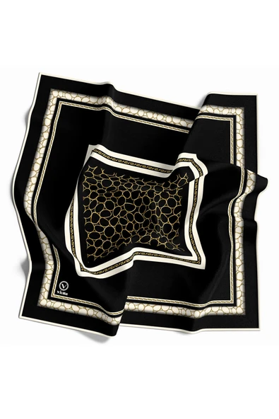 Twill Zincir Desenli Siyah Renkli 90x90 Eşarp (İpek İçermez) Kenar Dikiş Şekli El Dikişli ürün görseli 1