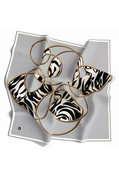 Soft Çember ve Zebra Desenli Gümüş Renkli 90x90 Eşarp (İpek İçermez) Kenar Dikiş Şekli El Dikişli ürün görseli 1