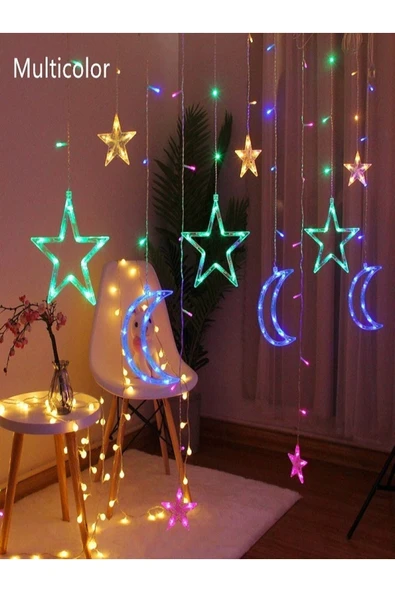 Yılbaşı Ay Yıldız Saçak Perde Ramazan Parti Yılbaşı Rgb Led Işık Animasyonlu Usb Girişli ürün görseli 1