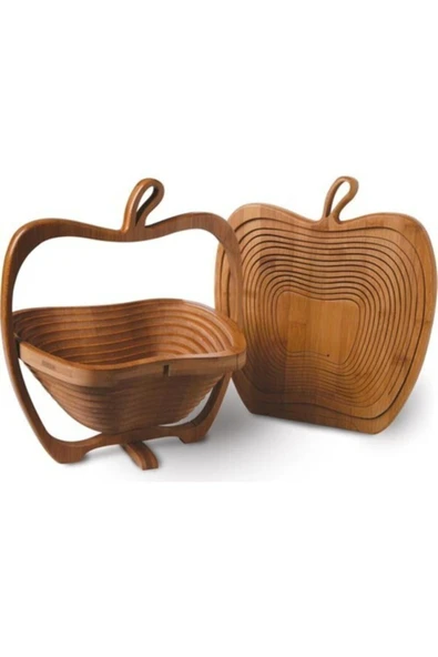 Katlanabilir Ahşap Şekerlik Ekmek Meyve Sepeti Elma / Folding Fruit Bowl Apple Basket In Bamboo ürün görseli 1
