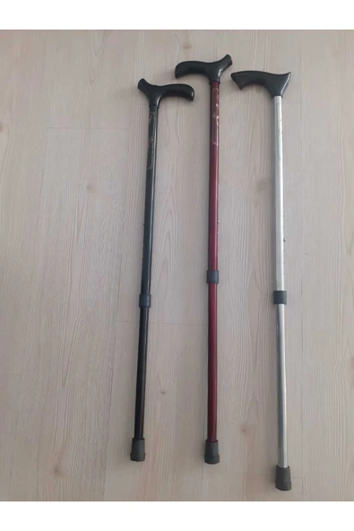 Metal malzemeden 6 kademeli yükseklik ayarlı sert plastik kabzeli işlemeli baston ürün görseli 1