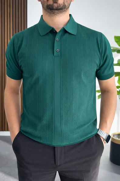 Erkek Desenli Polo Yaka Tişört Yeşil Edw460 ürün görseli 1