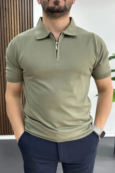 Erkek Polo Yaka Düz Tişört Açık Yeşil Edw455 ürün görseli 1