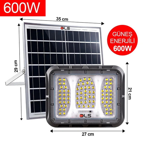 DLS 600W Güneş Enerjili Solar LED Projektör Harici Solar Panelli, 5 Metre Kablolu, Hareketli Konsollu 504-600-01 ürün görseli 1