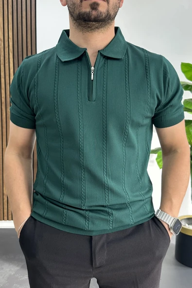 Erkek Desenli Polo Yaka Tişört Yeşil Edw457 ürün görseli 1