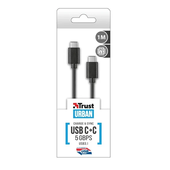 Trust 21177 USB3.1 USB-C-C Kablo 10Gbps PD2.0 1m ürün görseli 1