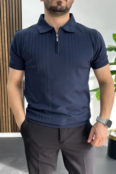 Erkek Çizgi Desenli Polo Yaka Lacivert Edw458 ürün görseli 1