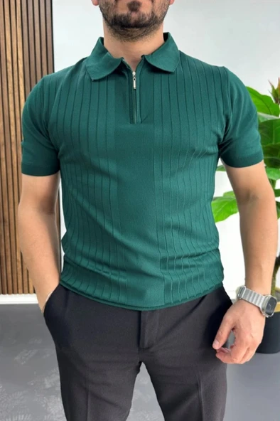 Erkek Çizgi Desenli Polo Yaka Yeşil Edw458 ürün görseli 1