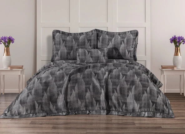Berru Geometrik 4 Parça Gri Pike Takımı  240 X 260 cm ürün görseli 1