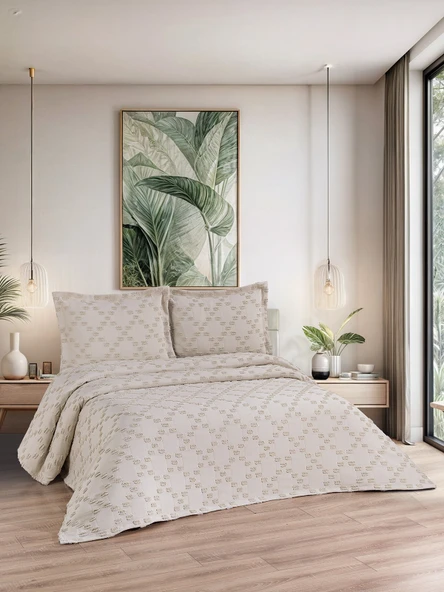 Bella 3 Parça Çift Kişilik Pike Takımı Ekru 240 x 260 cm ürün görseli 1