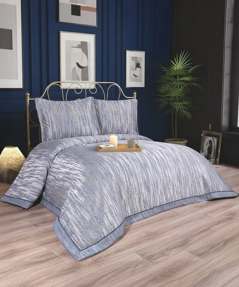 Estella 3 Parça Lacivert Geometrik Pike Takımı 240 x 260 cm ürün görseli 1