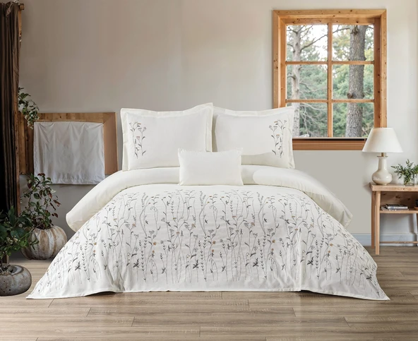 Bohem  Çiçekli 4 Parça Gri  Pike Takımı  240 X 260 cm ürün görseli 1