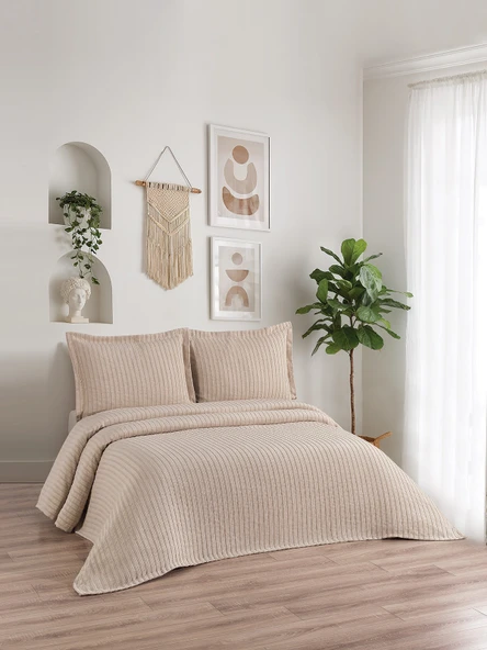 Lena 3 Parça Çift Kişilik Pike Takımı Kahverengi 230 x 240 cm ürün görseli 1