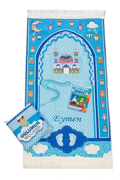 Çantalı Erkek Çocuk İsimli Seccade, Tesbih, Namaz Öğreniyorum Kitabı Seti ürün görseli 1