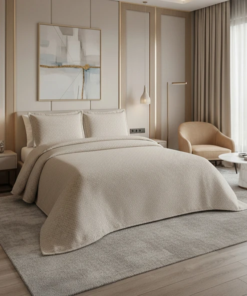 Reyna  3 Parça Geometrik Cappuccino Pike Takımı  240 X 260 cm ürün görseli 1