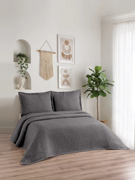 Lena 3 Parça Çift Kişilik Pike Takımı Antrasit  230 x 240 cm ürün görseli 1