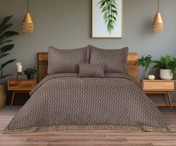 Lukes Geometrik 4 Parça Bej  Pike Takımı  240 X 260 cm ürün görseli 1