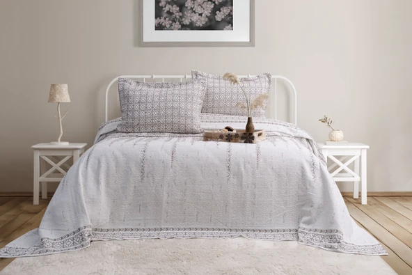Marin 3 Parça Çift Kişilik Pike Takımı Ekru 240 x 260 cm ürün görseli 1