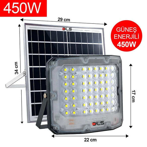 DLS 450W Güneş Enerjili Solar LED Projektör Harici Solar Panelli, 5 Metre Kablolu, 505-450 ürün görseli 1