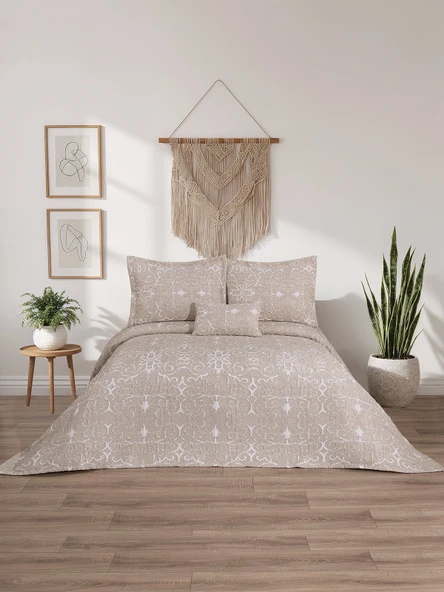 Chester  4 Parça Çift Kişilik Yatak Örtüsü Seti Kahverengi  240 x 260 cm ürün görseli 1