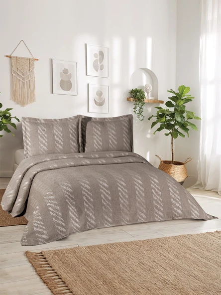 Aspen 3 Parça Çift Kişilik Pike Takımı Kahverengi 240 x 260 cm ürün görseli 1