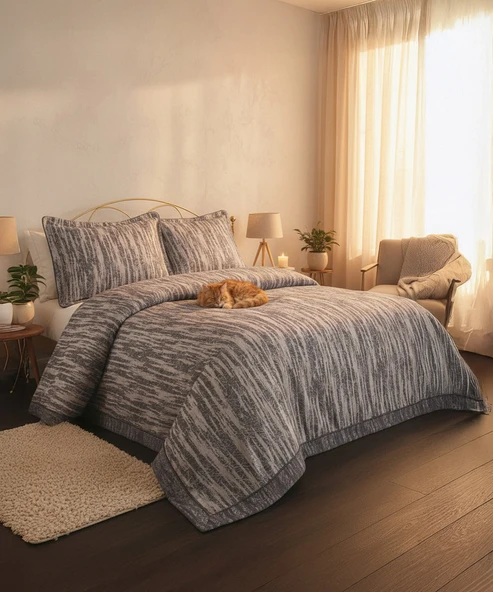 Estella 3 Parça Siyah Geometrik Pike Takımı 240 x 260 cm ürün görseli 1