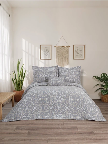 Chester  4 Parça Çift Kişilik Yatak Örtüsü Seti Gri   240 x 260 cm ürün görseli 1
