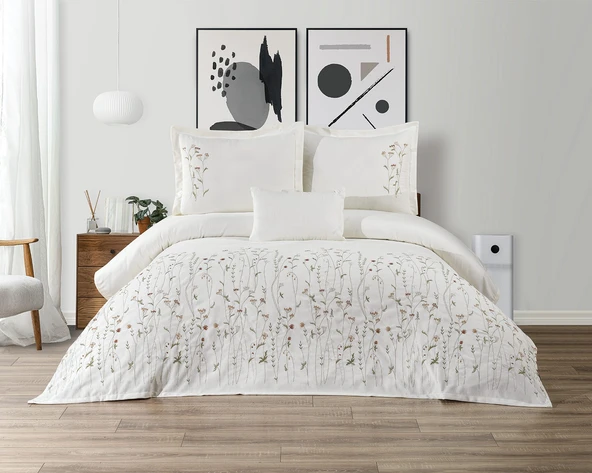 Bohem  Çiçekli 4 Parça Kahverengi  Pike Takımı  240 X 260 cm ürün görseli 1